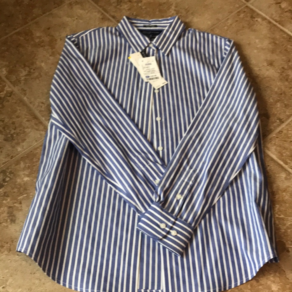 Blue and white stripe button down shirt